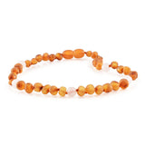 Rose Quartz + Raw Cognac Amber Necklace 10-11 inches