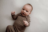 Three Little Tots - Cocoa Brown Ribbed Knotted Newborn Baby Gown sleepwear: Gown & Bow