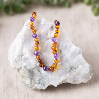 Amethyst + Cognac Amber Necklace 10-11 inches