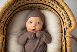 Three Little Tots - Cocoa Brown Ribbed Knotted Newborn Baby Gown sleepwear: Gown & Bow