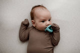 Three Little Tots - Cocoa Brown Ribbed Knotted Newborn Baby Gown sleepwear: Gown & Bow