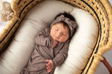 Three Little Tots - Cocoa Brown Ribbed Knotted Newborn Baby Gown sleepwear: Gown & Bow