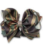 CAMOUFLAGE PRINTED HAIR BOW. 7.5" WIDE DOUBLE LAYER