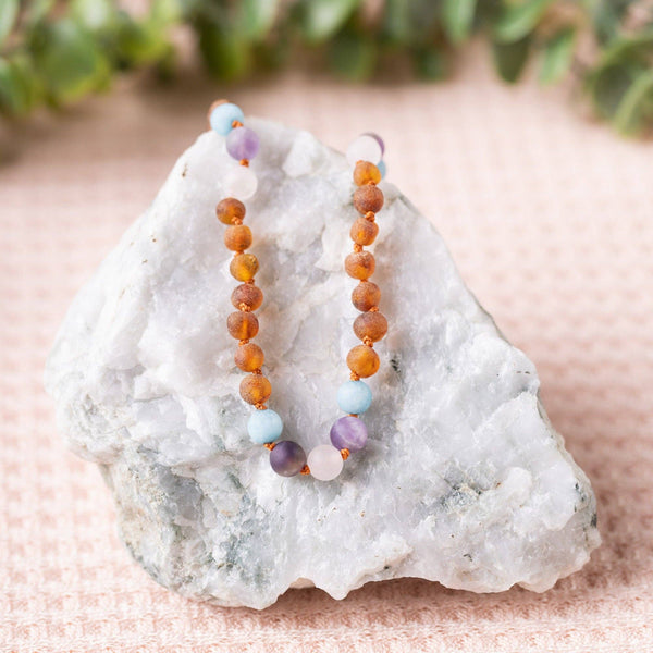 Mermaid Mix + Raw Cognac Amber Necklace 10-11 inches