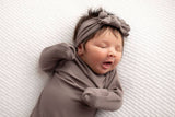 Three Little Tots - Cocoa Brown Ribbed Knotted Newborn Baby Gown sleepwear: Gown & Bow