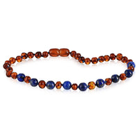 Lapis Lazuli + Cognac Amber Necklace 10-11 inches