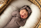 Three Little Tots - Cocoa Brown Ribbed Knotted Newborn Baby Gown sleepwear: Gown & Bow