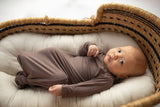 Three Little Tots - Cocoa Brown Ribbed Knotted Newborn Baby Gown sleepwear: Gown & Bow