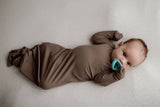 Three Little Tots - Cocoa Brown Ribbed Knotted Newborn Baby Gown sleepwear: Gown & Bow