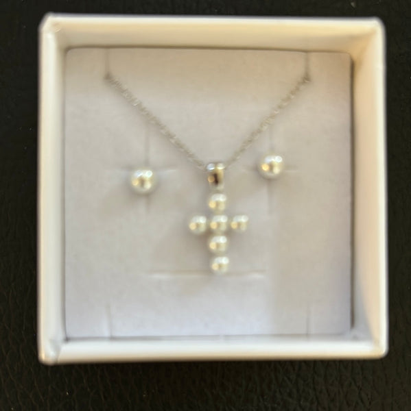 Pearl Cross Necklace and Earrings