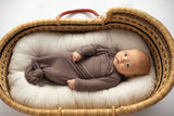 Three Little Tots - Cocoa Brown Ribbed Knotted Newborn Baby Gown sleepwear: Gown & Bow