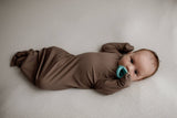 Three Little Tots - Cocoa Brown Ribbed Knotted Newborn Baby Gown sleepwear: Gown & Bow