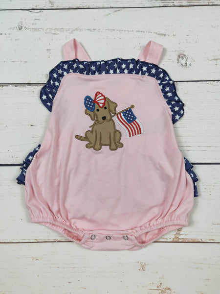 Girl Dog Appliqué Patriotic Bubble