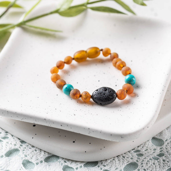 Turquoise + Raw Cognac Aromatherapy Pendant Bracelet