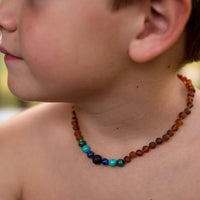 Malachite Mix + Raw Cognac Amber Necklace 10-11 inches