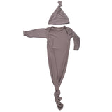 Three Little Tots - Cocoa Brown Ribbed Knotted Newborn Baby Gown sleepwear: Gown & Bow