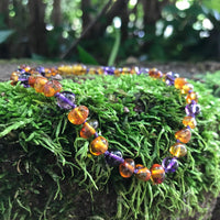 Amethyst + Cognac Amber Necklace 10-11 inches