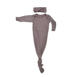 Three Little Tots - Cocoa Brown Ribbed Knotted Newborn Baby Gown sleepwear: Gown & Bow