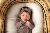 Three Little Tots - Cocoa Brown Ribbed Knotted Newborn Baby Gown sleepwear: Gown & Bow