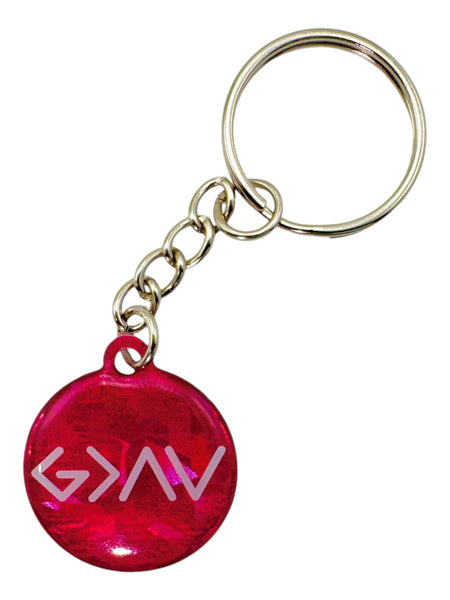 Tap To Pray Keychains: Pink Crystal + God Is Greater