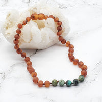 Kids | "Grow With Me" Baltic Amber Gemstone Necklace Sets ~ Raw African Turquoise Cognac