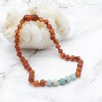 Kids | "Grow With Me" Baltic Amber Gemstone Necklace Sets ~ Raw Amazonite Cognac