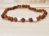 Kids | Raw Cognac Amber + Pearl Necklace