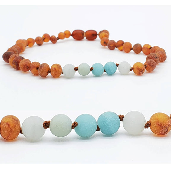 Kids | Raw Cognac Amber + Amazonite Necklace