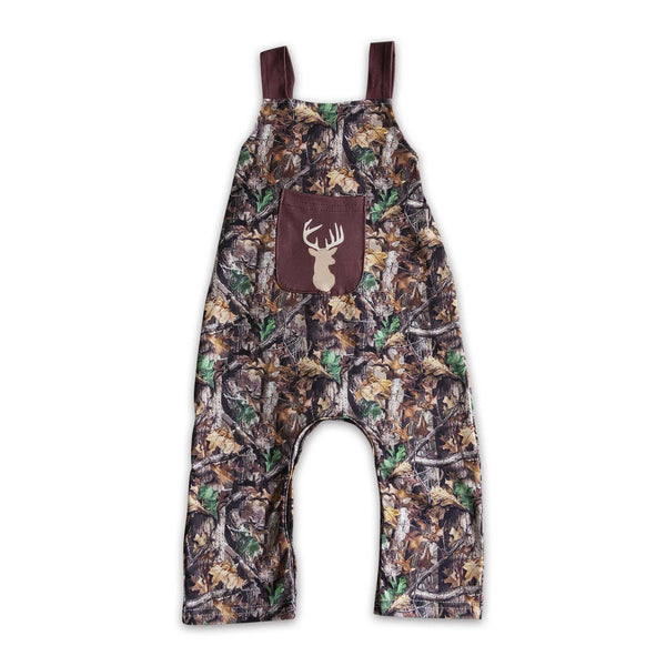 Deer pocket camo sleeveless baby boy romper: