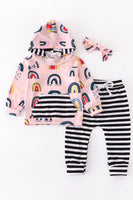 Pink Rainbow Stripe Hoodie 3 pcs set