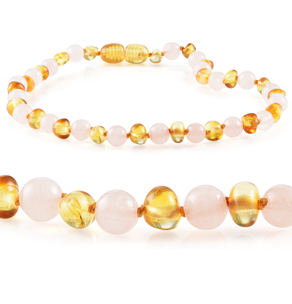 Kids | Honey Amber + Rose Quartz Necklace