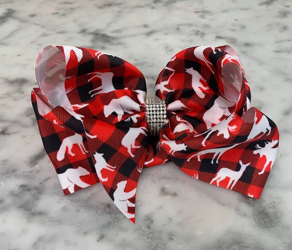 Large Red/Black Checkered with White Deer Bow