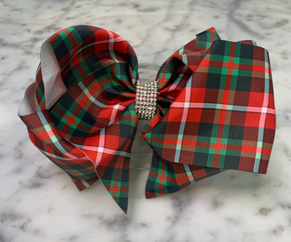 Large Green/Red Plaid Bow