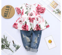 Fashion Color Flower Cotton Blend Printing w/Jeans