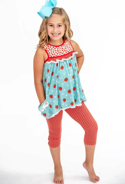 Strawberry Polka Dot Capri Set